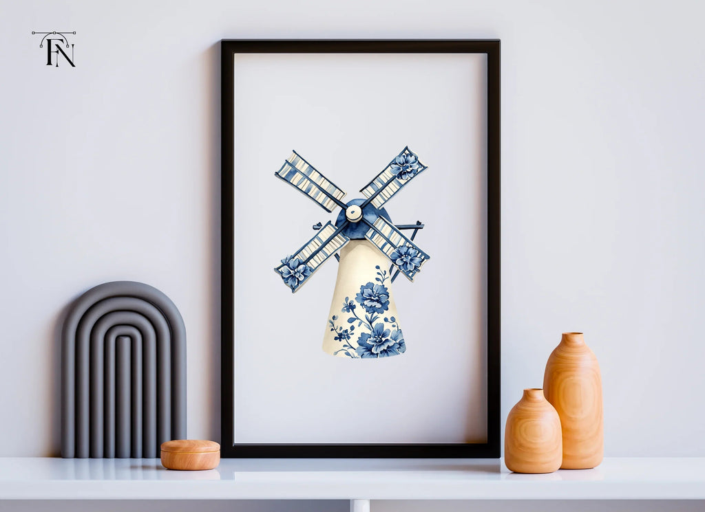 Dutch Windmill Blue Floral Clipart Bundle