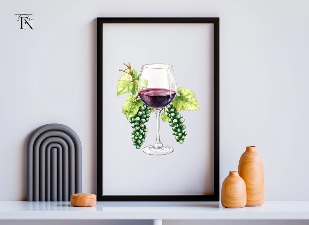 Elegant Wine Glasses with Grapes Clipart Bundle