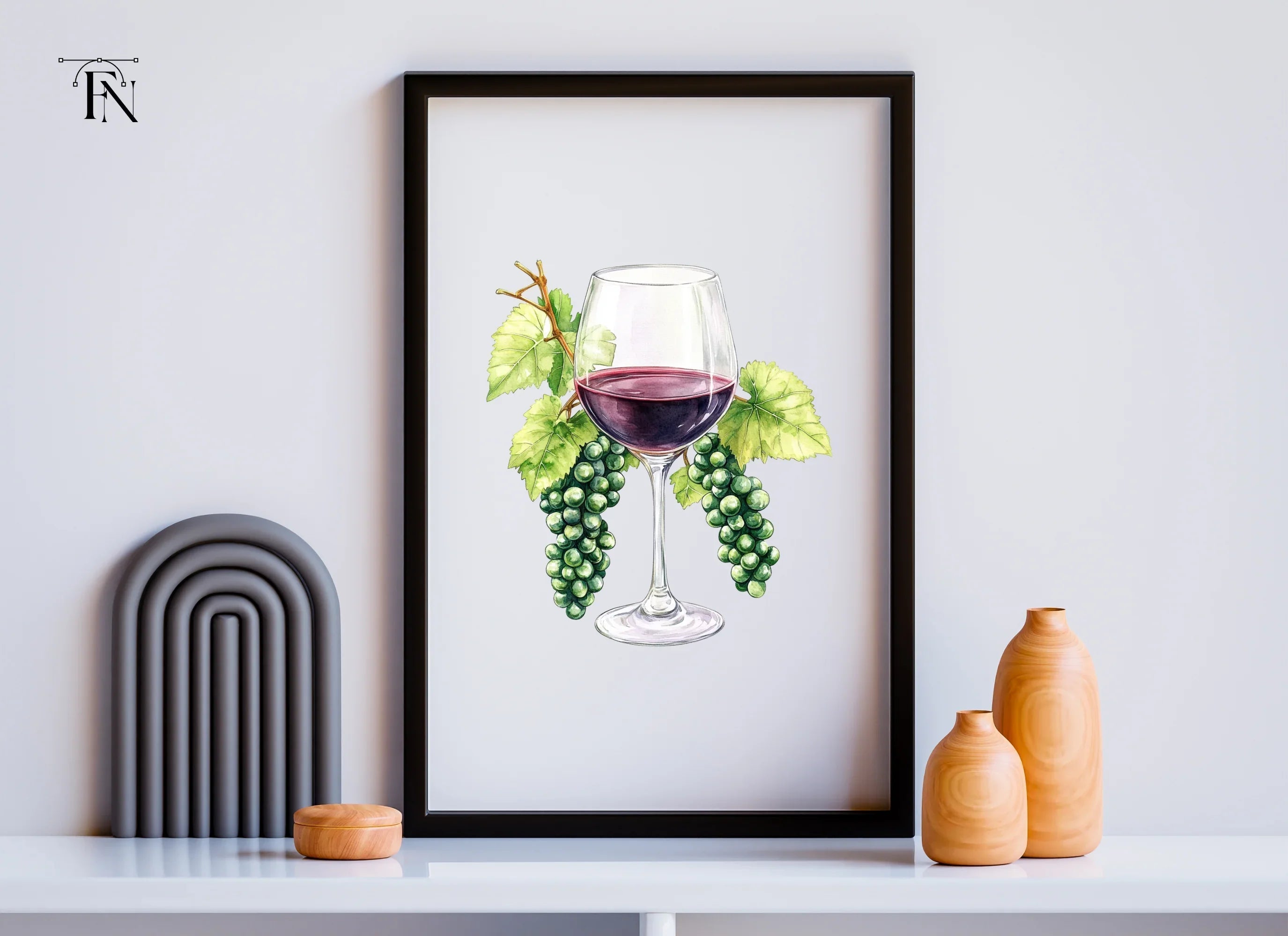 Elegant Wine Glasses with Grapes Clipart Bundle