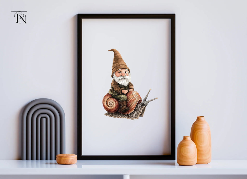 Cute Gnomes Riding Snails Clipart Bundle