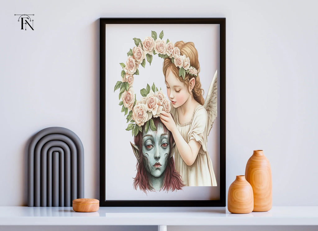 Angel and Elf with Flower Crown Clipart Bundle