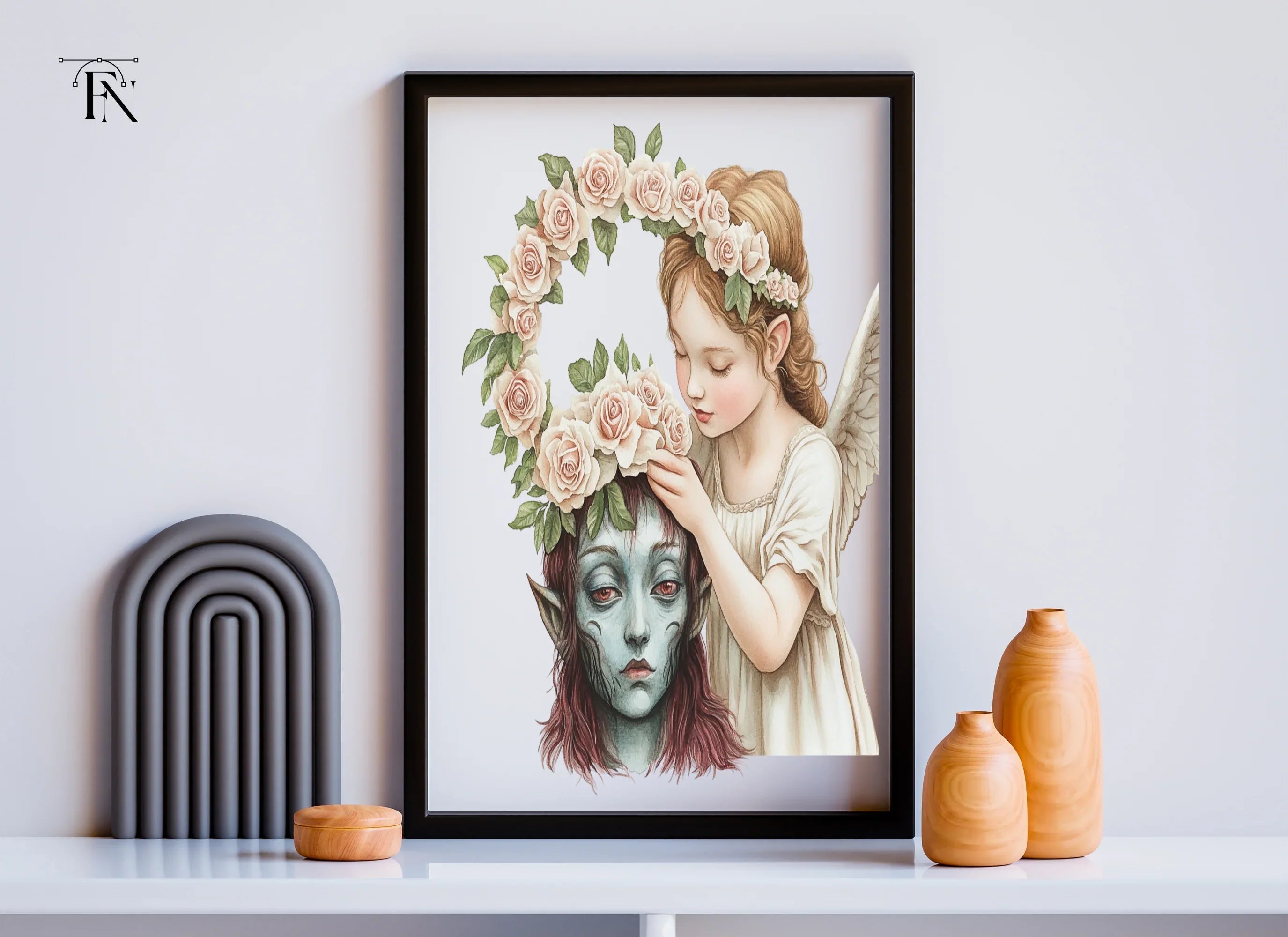 Angel and Elf with Flower Crown Clipart Bundle