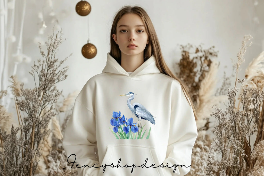 Graceful Heron and Iris Floral Clipart Bundle