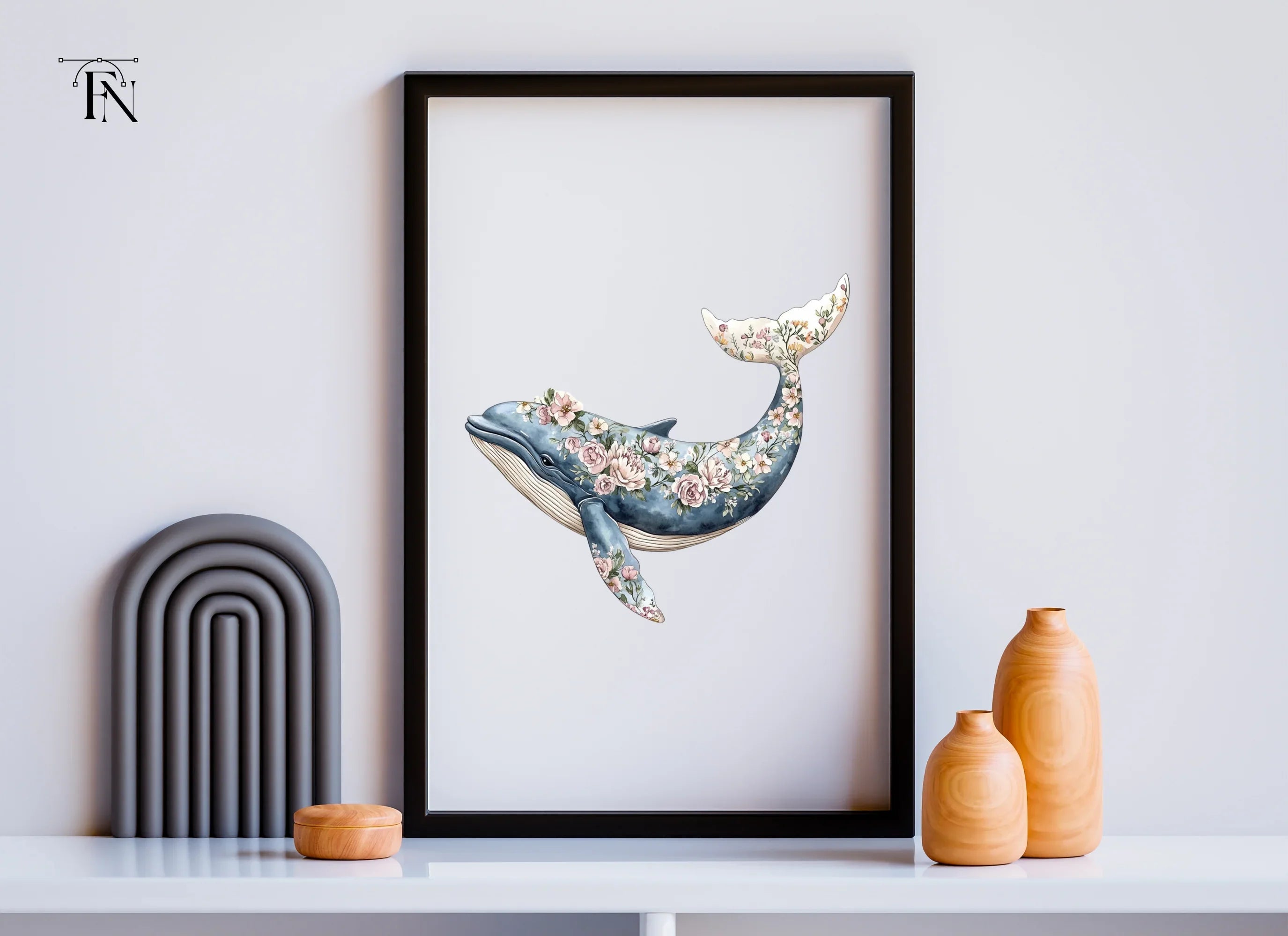 Floral Whale Clipart Bundle