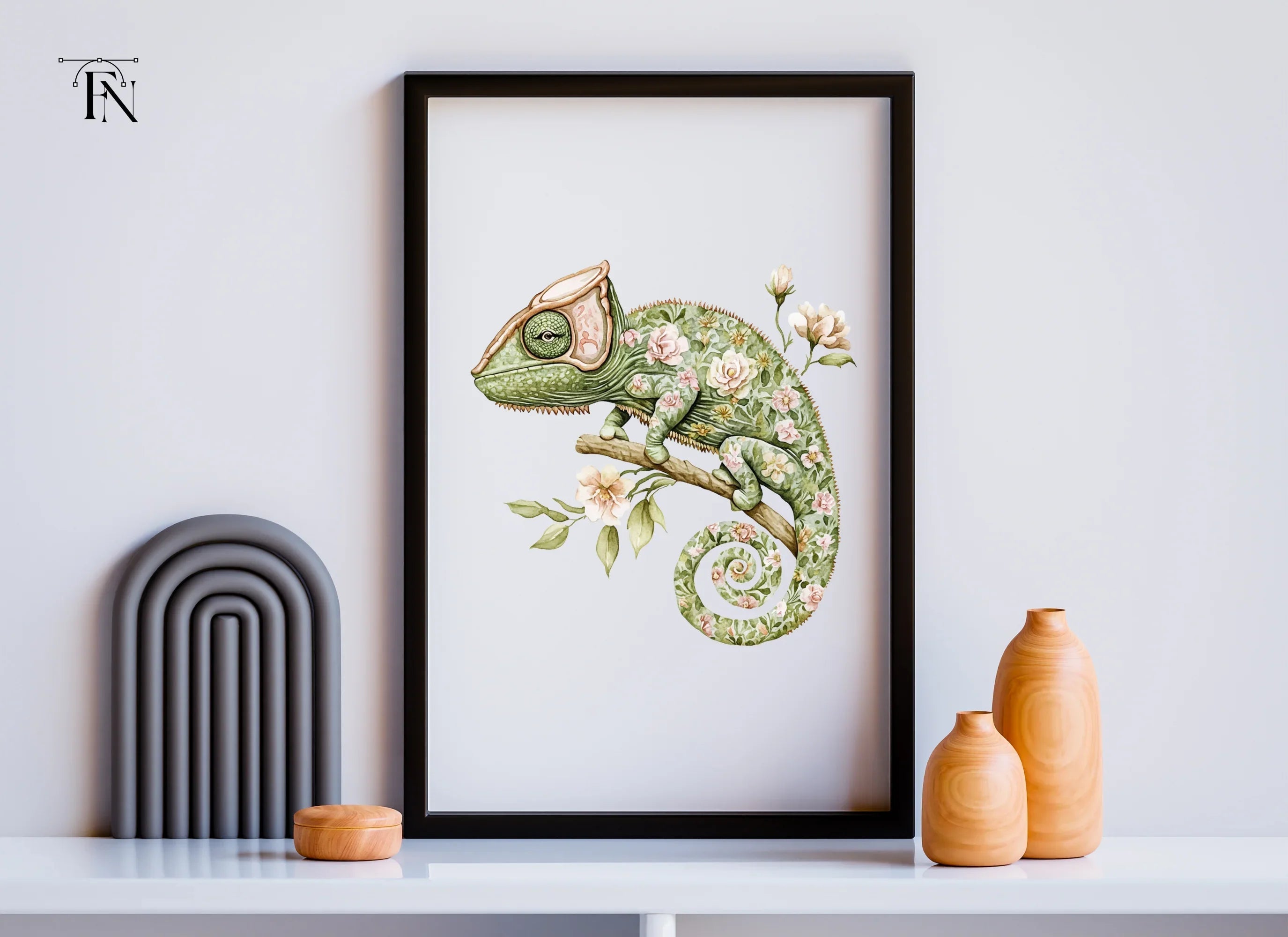 Floral Chameleon Trio Clipart Bundle