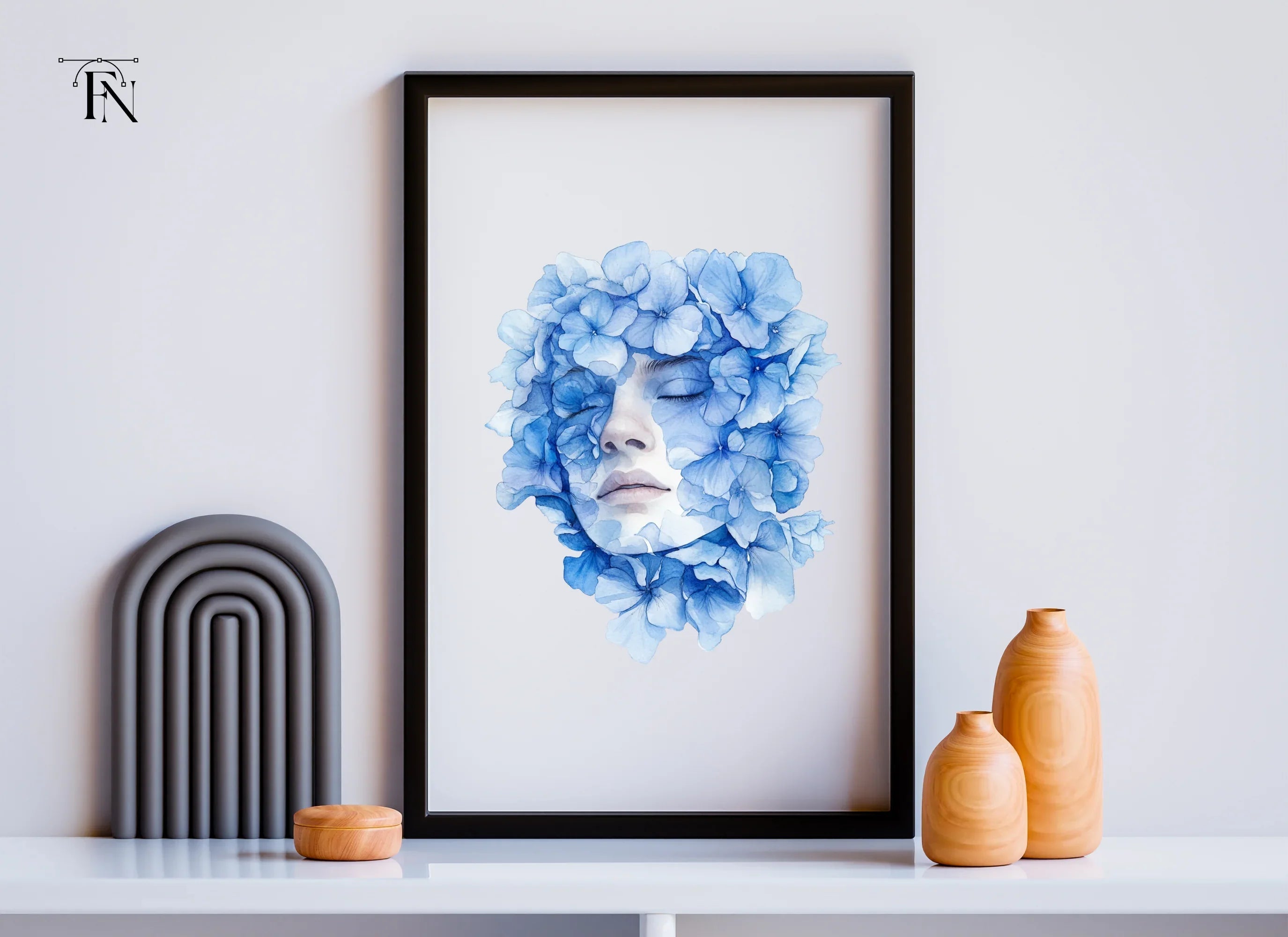 Blue Hydrangea Woman Face Clipart Bundle