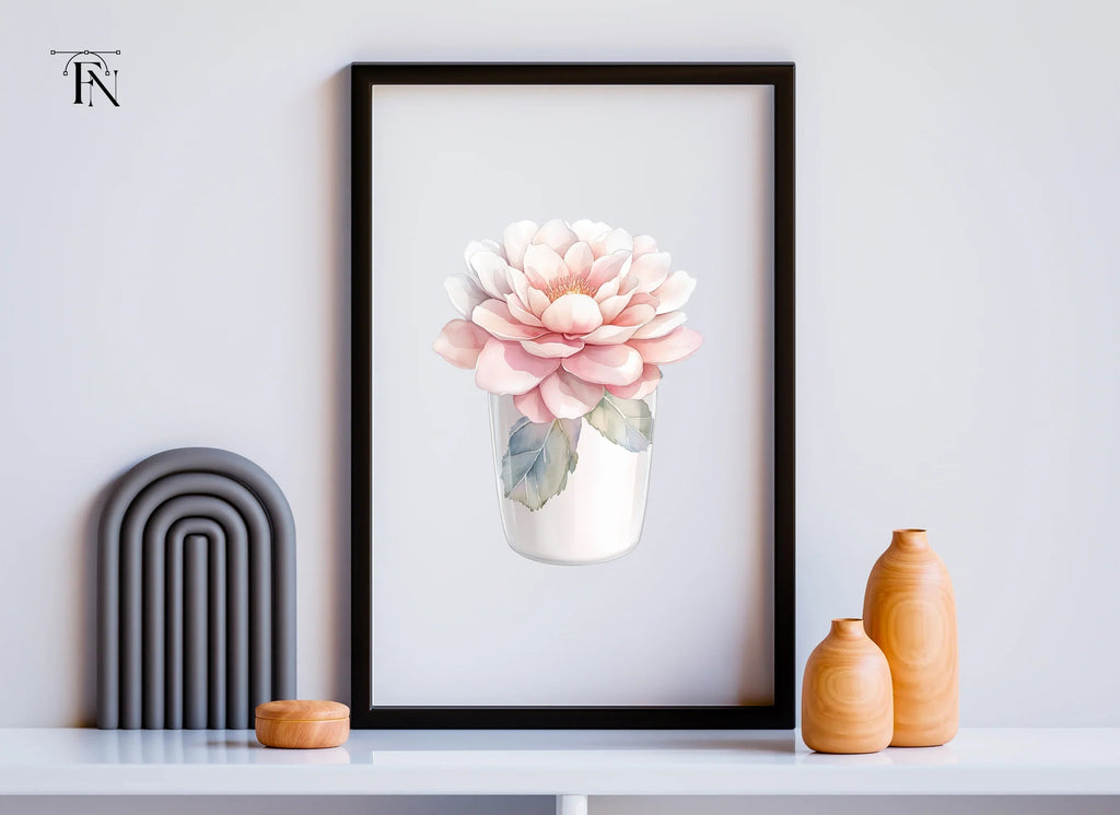 Pink Peony in White Vase Clipart Bundle