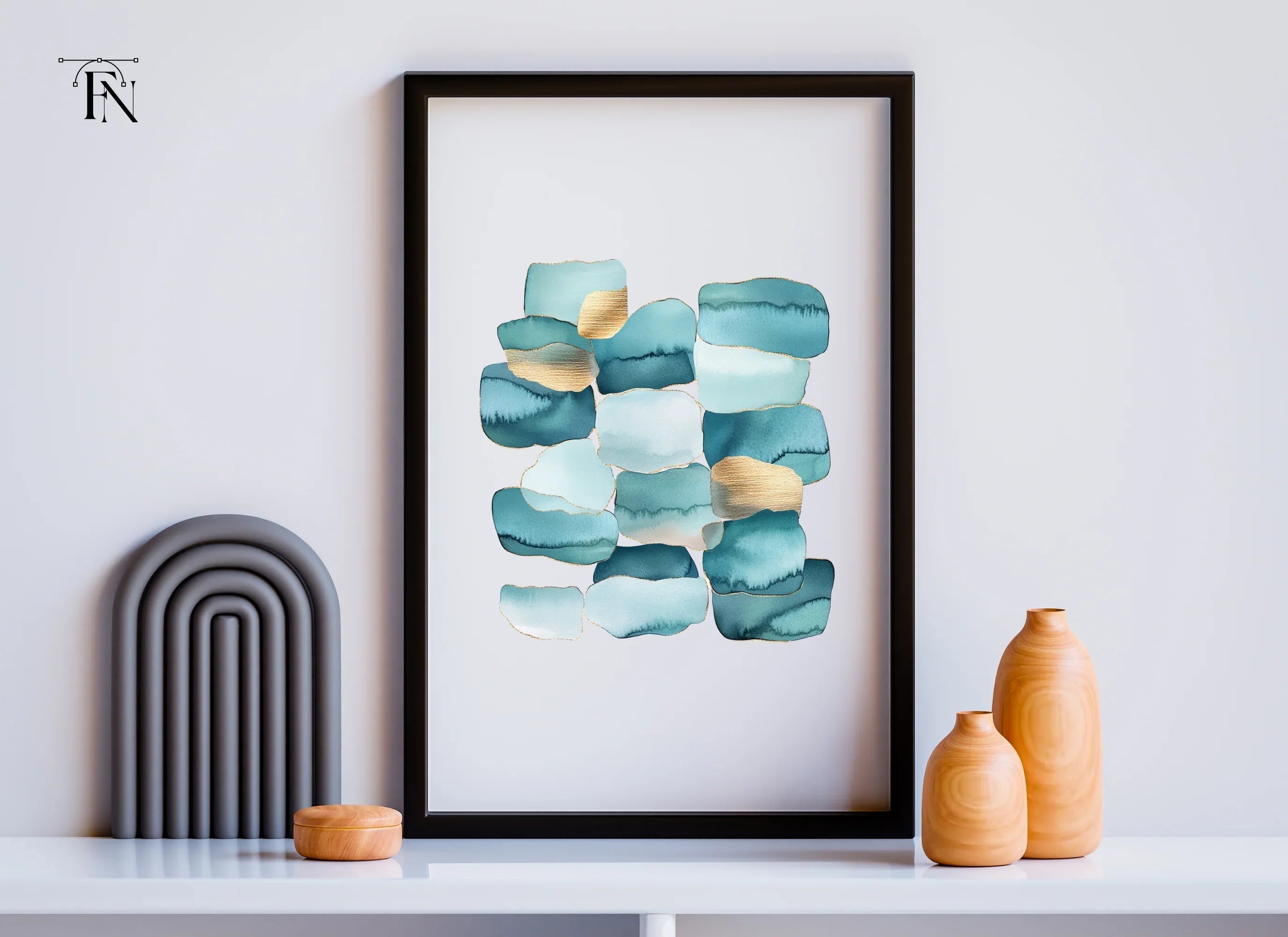 Abstract Teal Gold Shapes Clipart Bundle