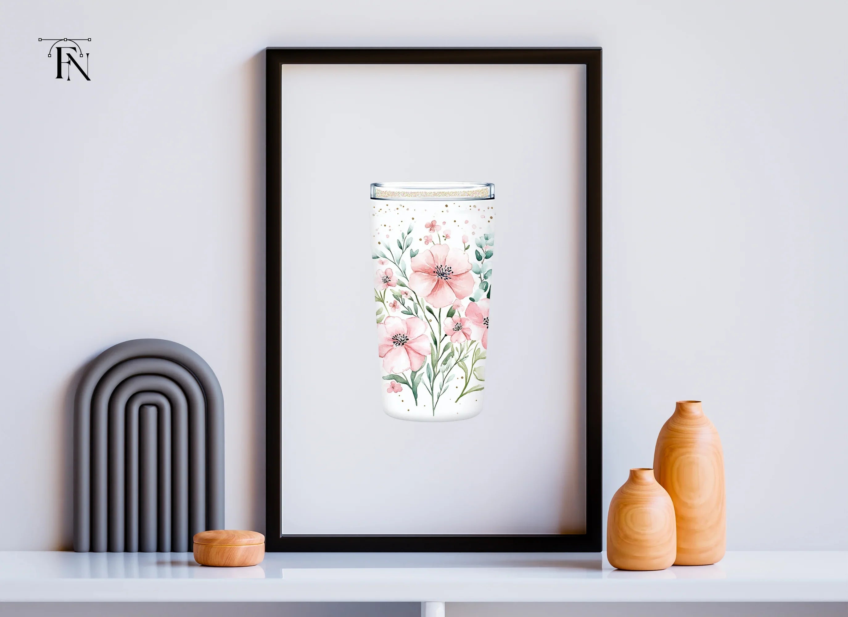 Glittery Pink Floral Tumbler Designs Clipart Bundle