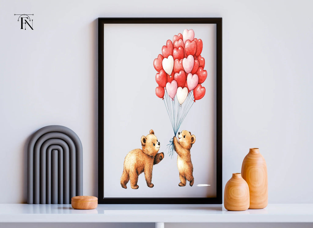 Cute Bears with Heart Balloons Clipart Bundle