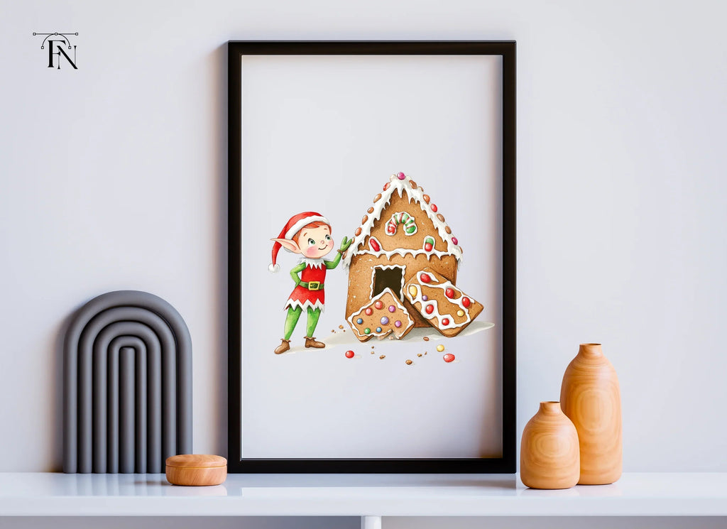 Cute Elf with Gingerbread House Clipart Bundle