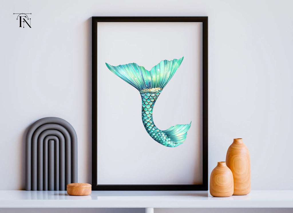 Sparkling Teal Mermaid Tail Clipart Bundle