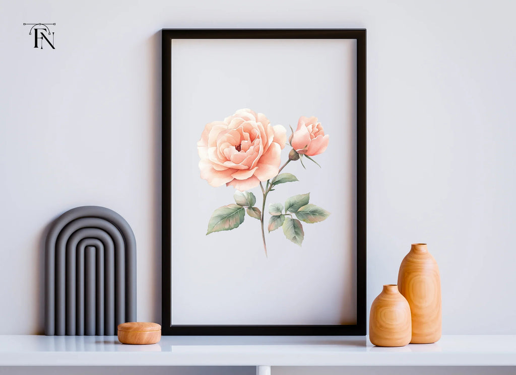 Elegant Peach Rose Illustration Clipart Bundle