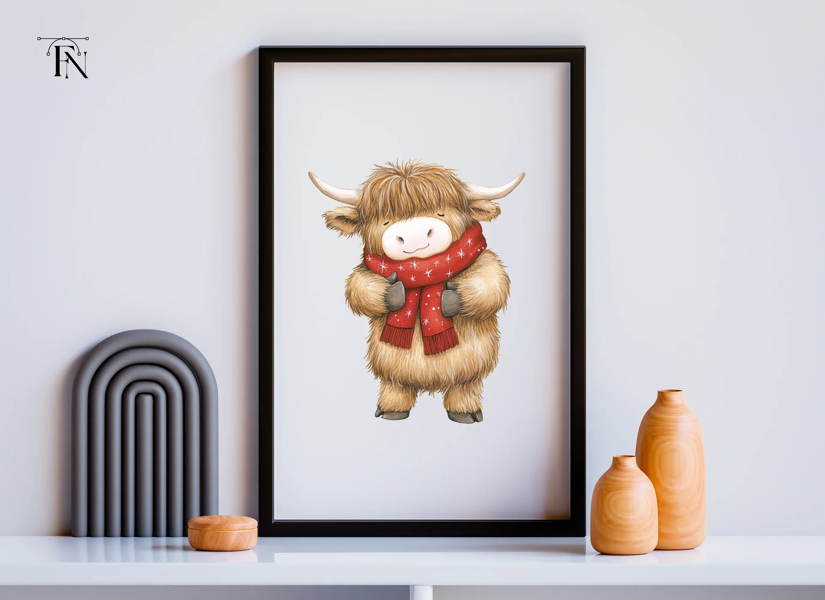 Cute Highland Cow with Scarf Clipart Bundle
