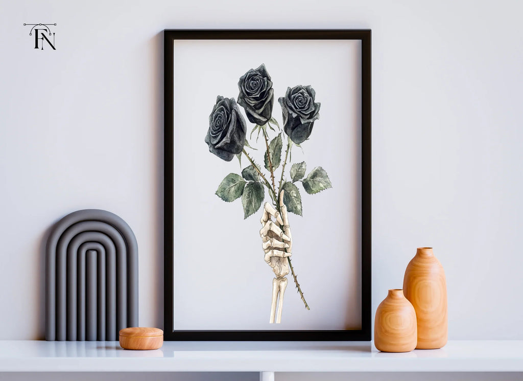 Skeleton Hand with Black Roses Clipart Bundle