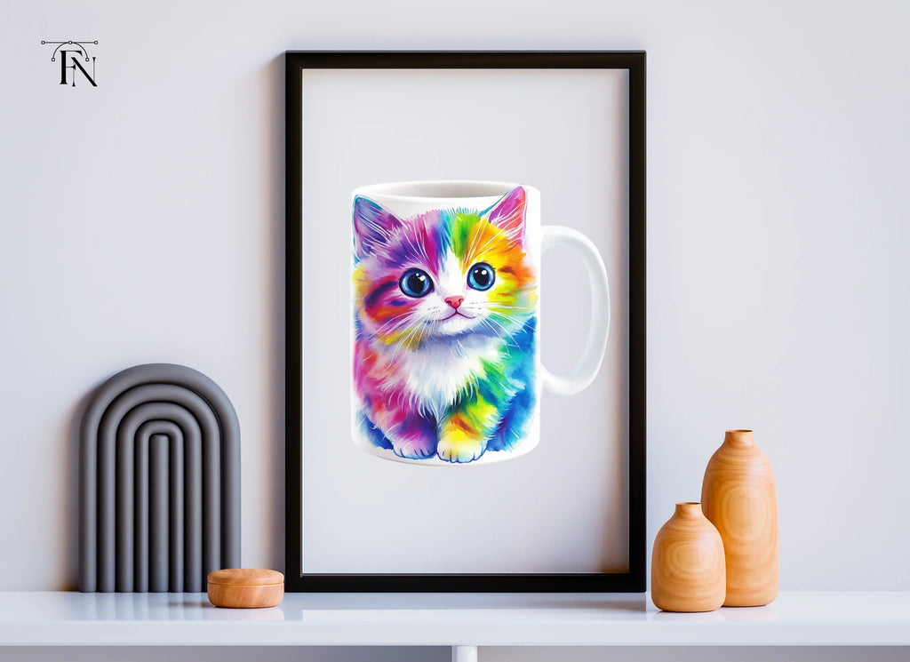 Cute Rainbow Cat Clipart Bundle