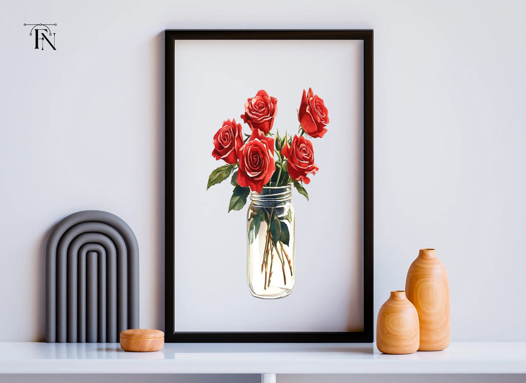 Red Roses in Mason Jars Clipart Bundle