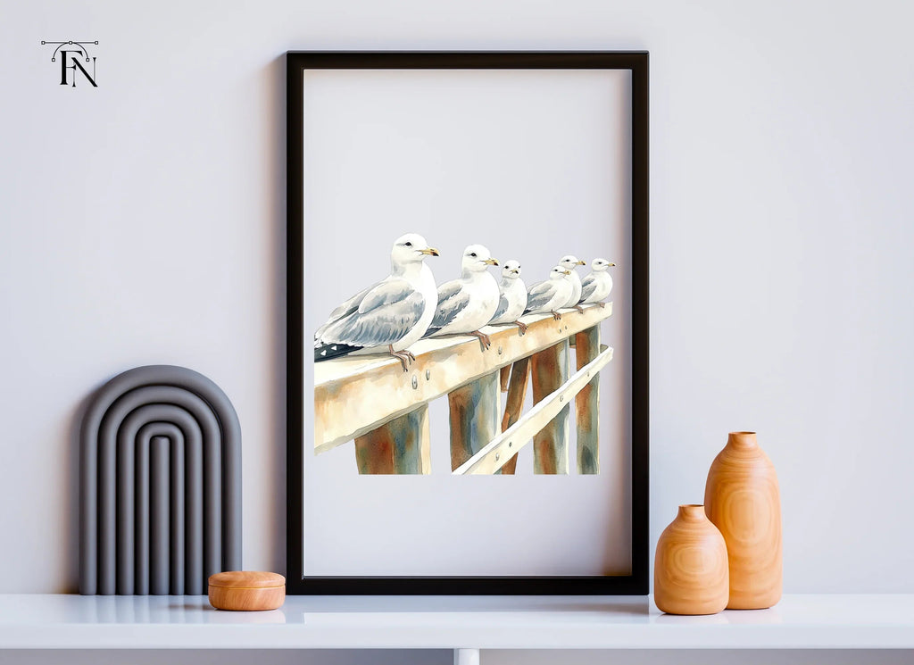 Flock of Seagulls on Railing Clipart Bundle