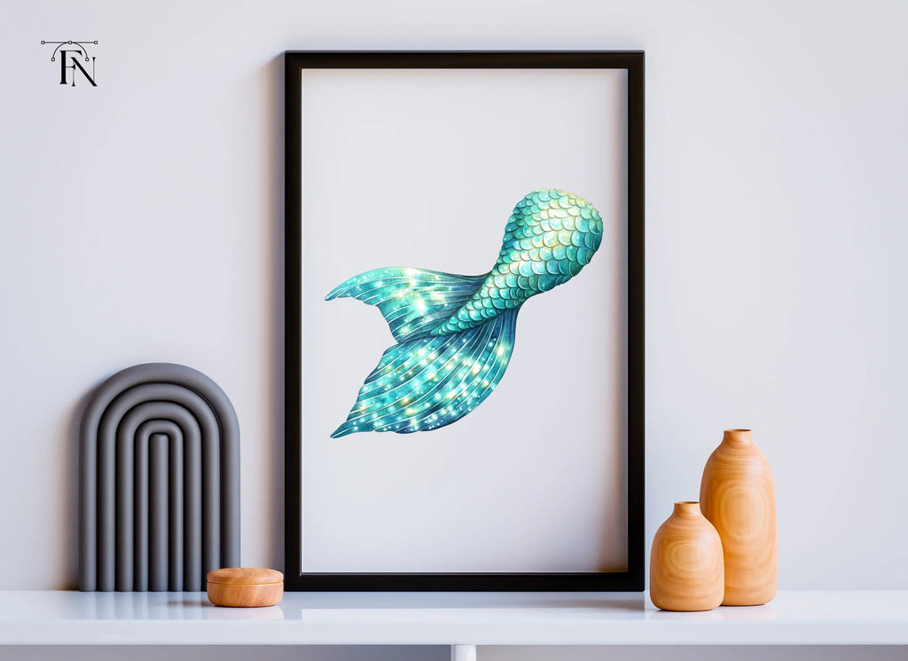 Glittering Blue Mermaid Tail Clipart Bundle