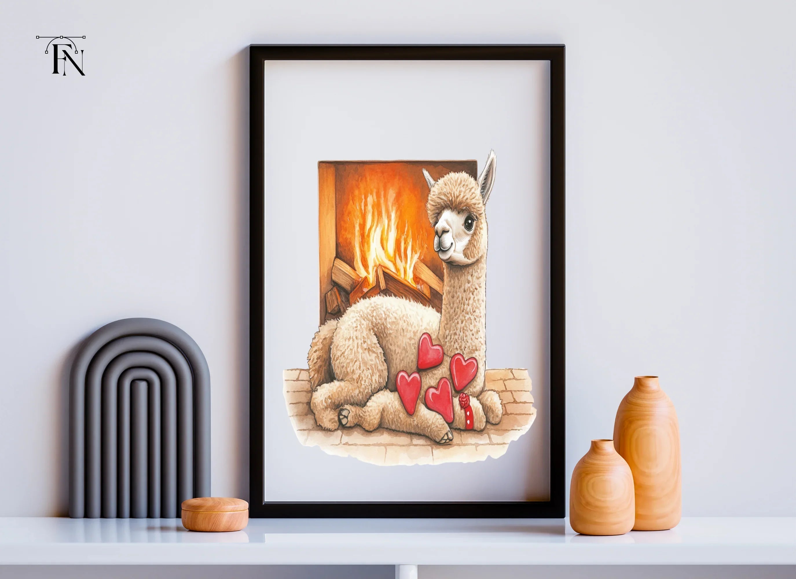 Cozy Alpacas by Fireplace Clipart Bundle