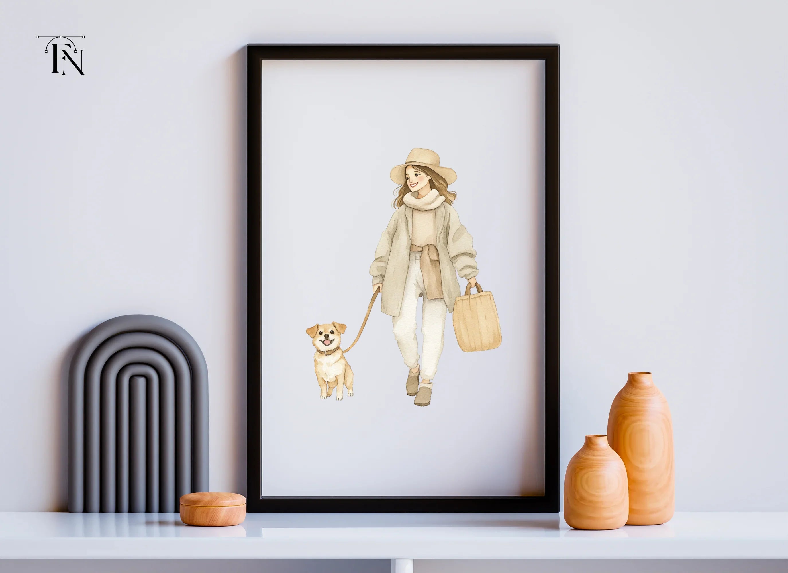 Woman Walking Dog Clipart Bundle