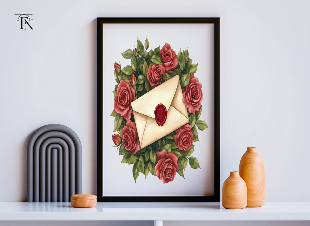 Vintage Rose Wreath Love Letter Clipart Bundle