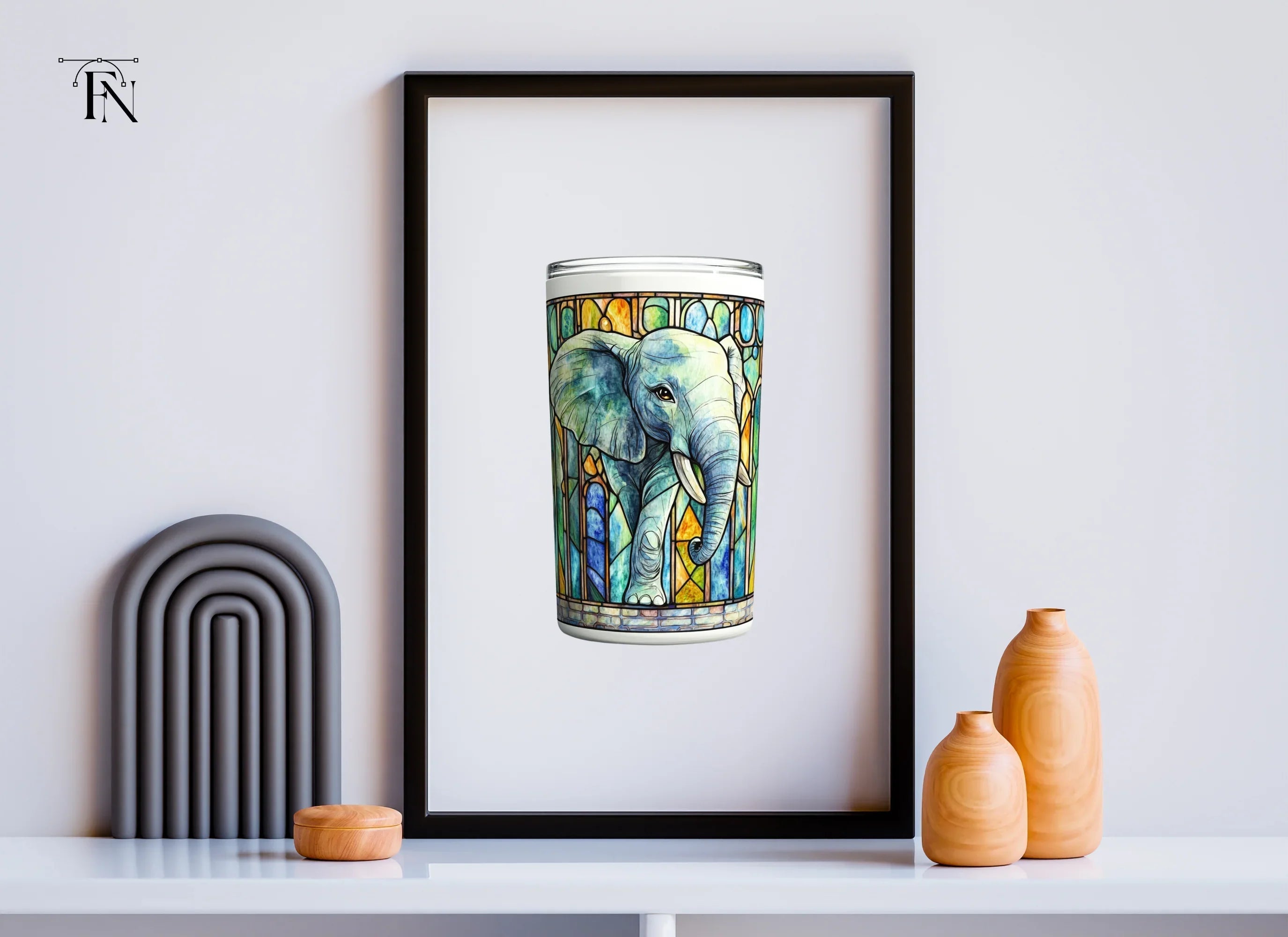 Stained Glass Elephant Tumbler Clipart Bundle