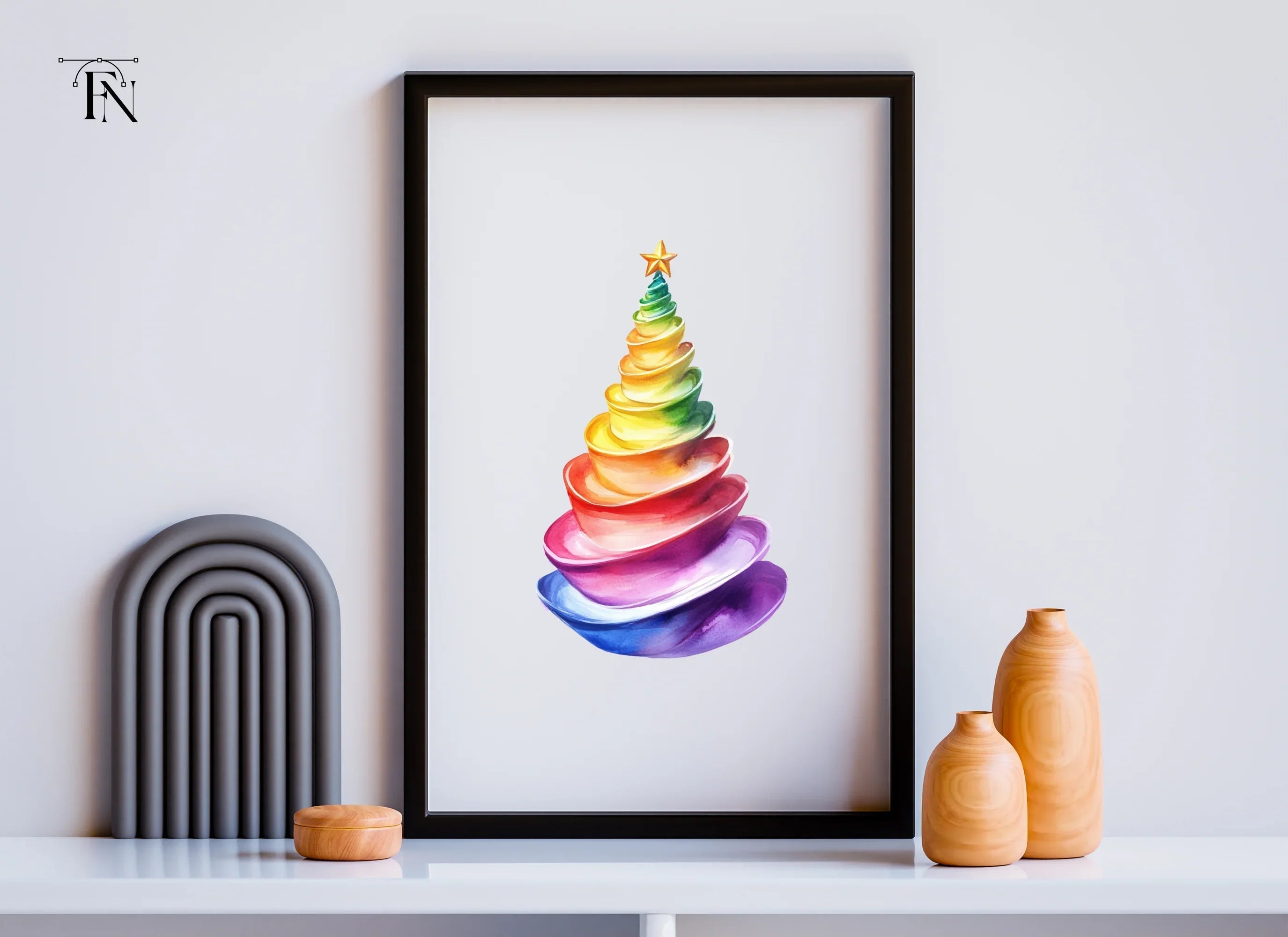 Rainbow Christmas Tree Clipart Bundle