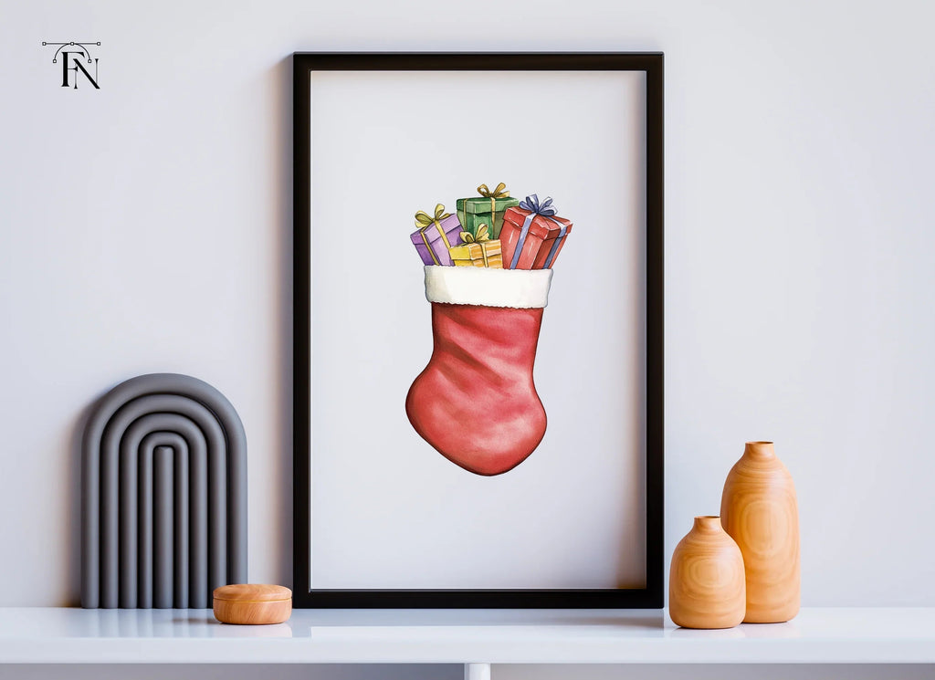 Christmas Stockings with Gifts Clipart Bundle