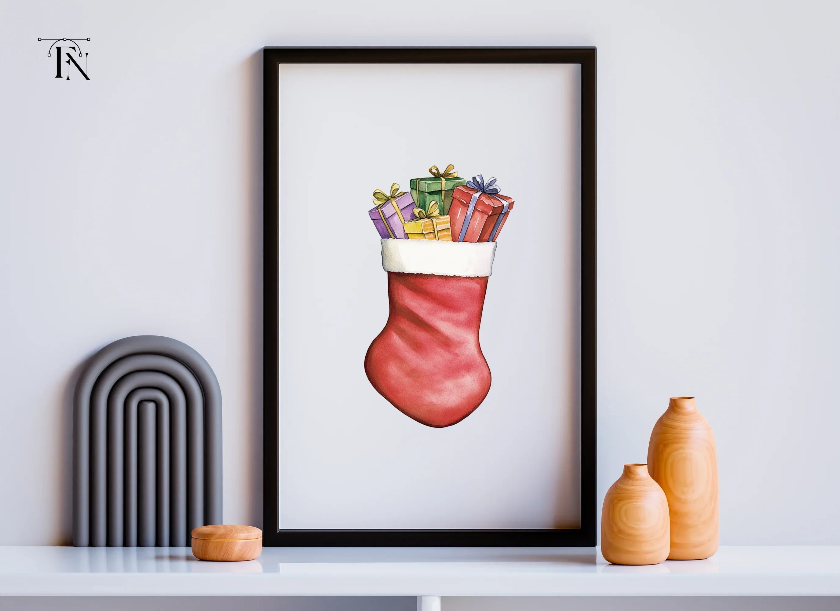 Christmas Stockings with Gifts Clipart Bundle