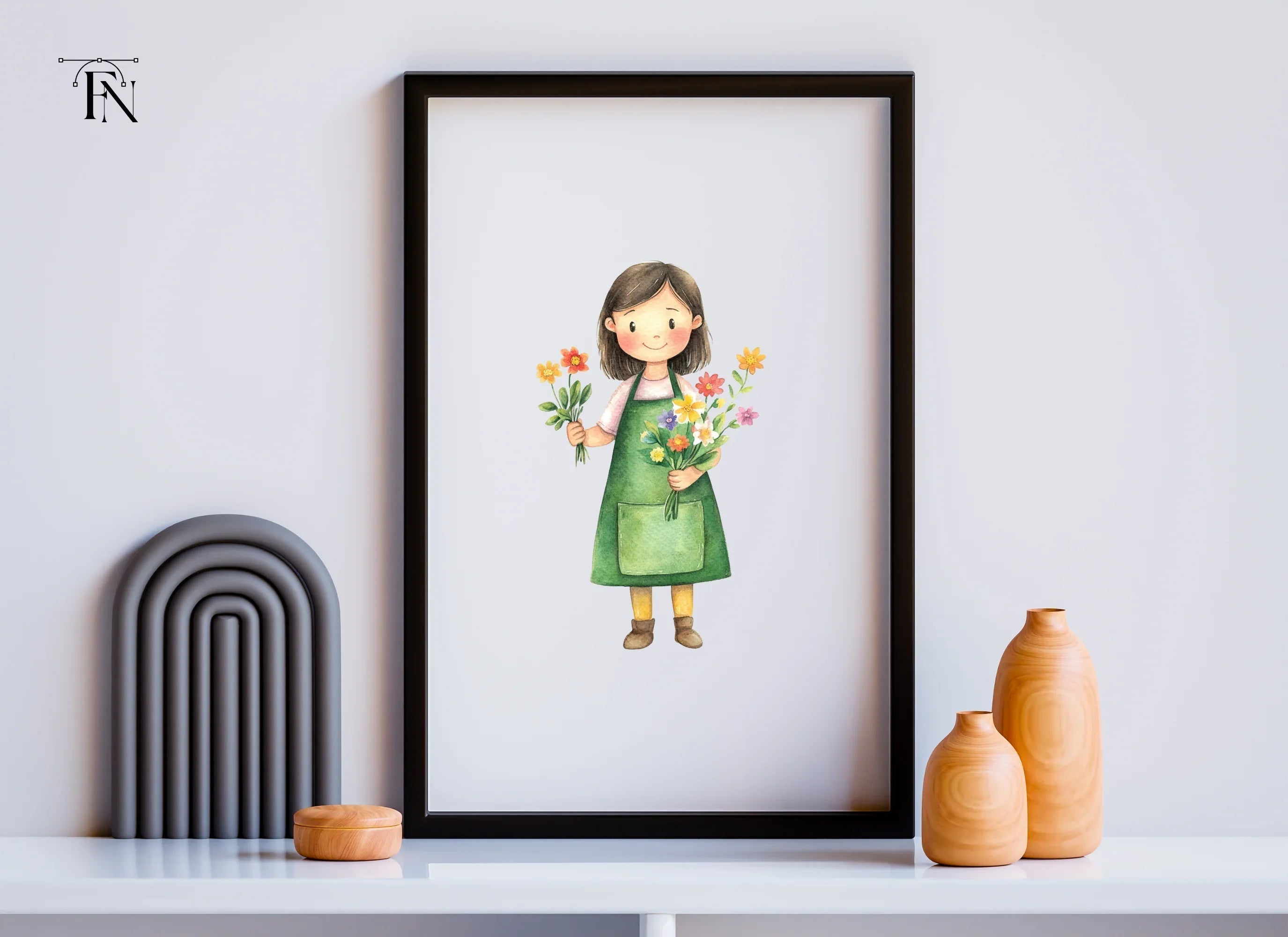 Cute Girls with Flower Bouquets Clipart Bundle