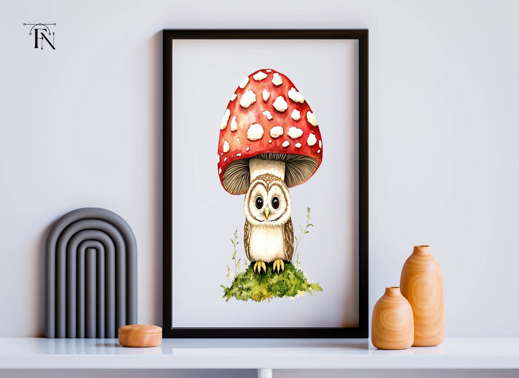 Whimsical Owls on Mushroom Clipart Bundle