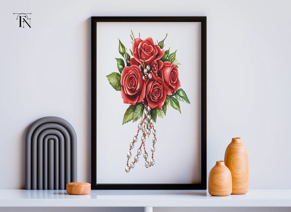 Red Rose Bouquets with Diamond Accents Clipart Bundle