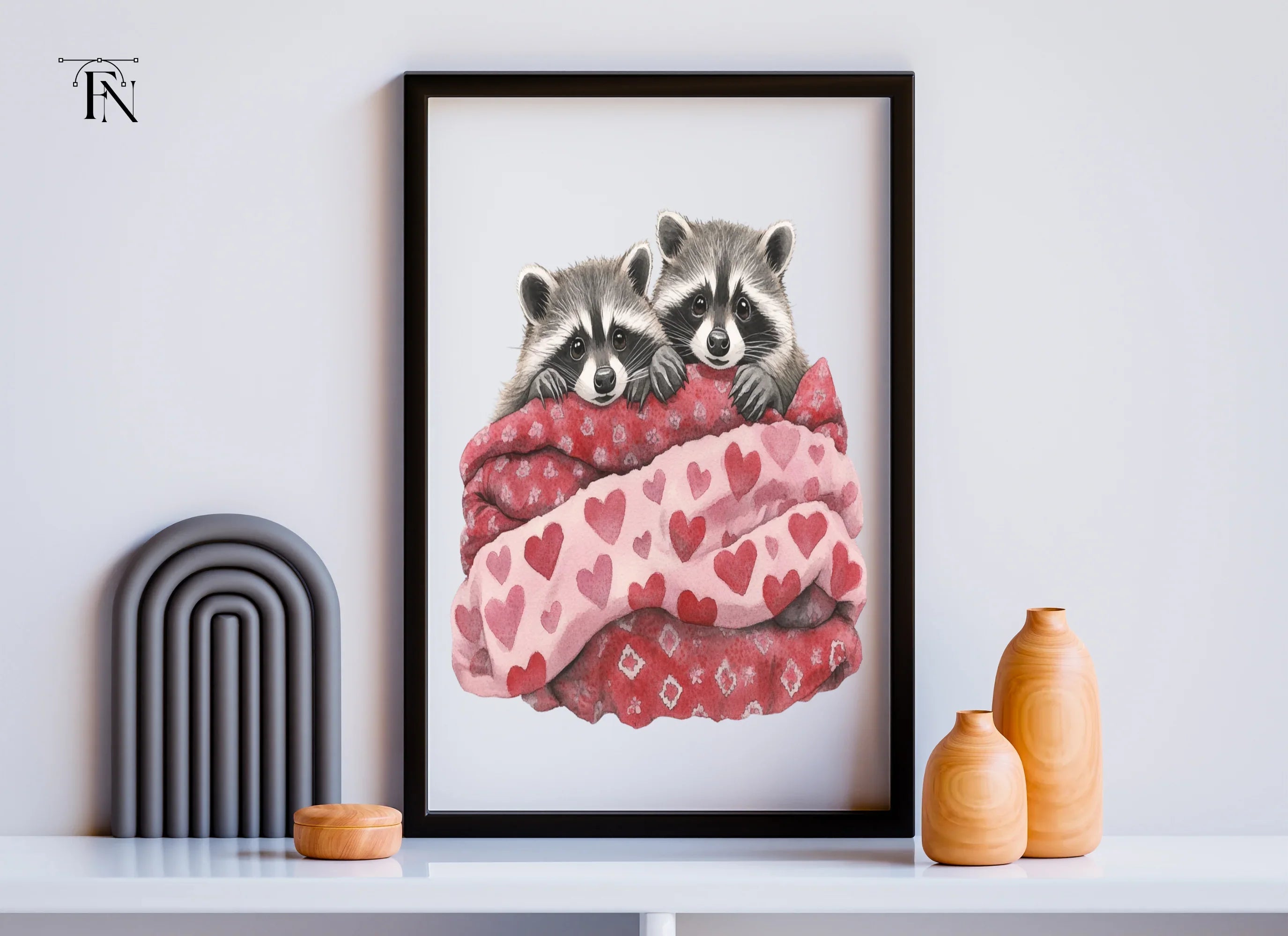 Raccoons in Heart Blankets Clipart Bundle