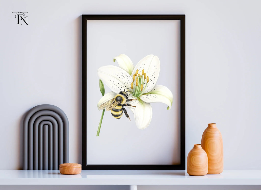 Bumblebees on White Lilies Clipart Bundle