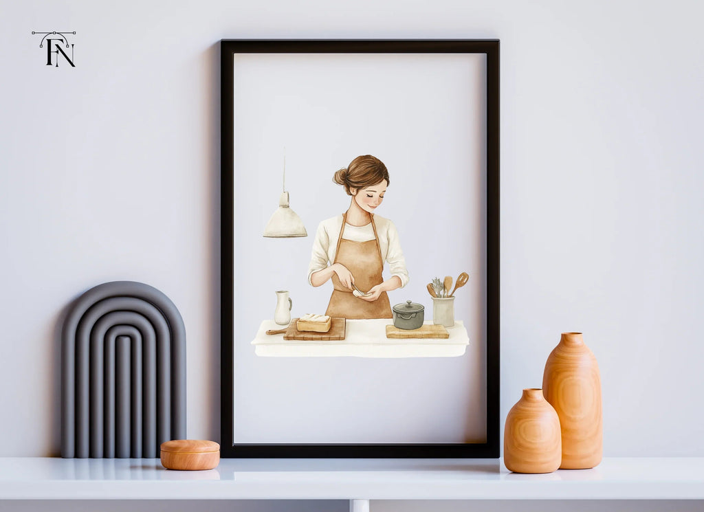 Kitchen Scene Woman Cooking Clipart Bundle