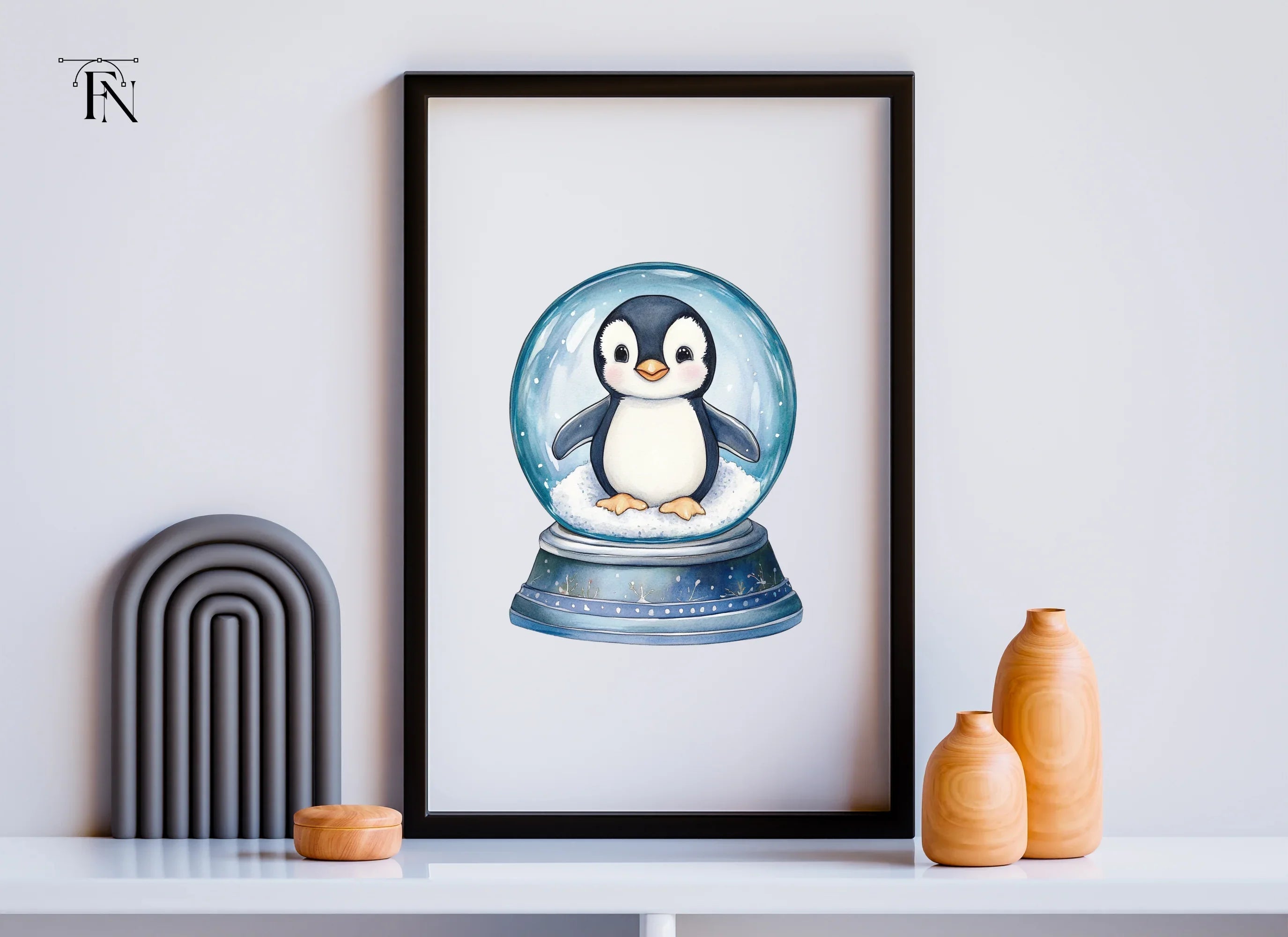 Cute Penguin Snow Globe Illustrations Clipart Bundle