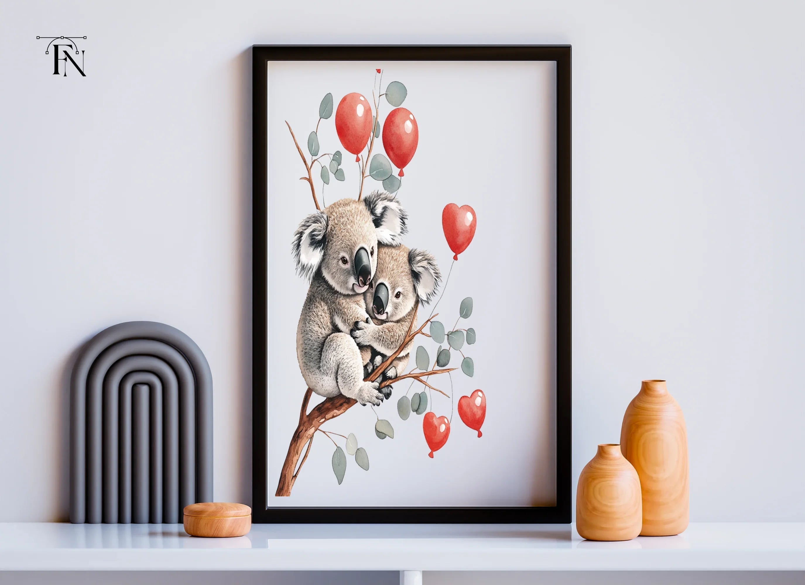 Koala Couple with Red Balloons Clipart Bundle