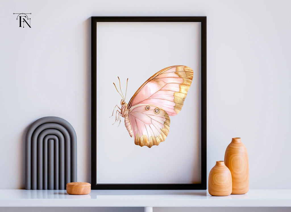 Side View Pink and Gold Butterfly Clipart Bundle