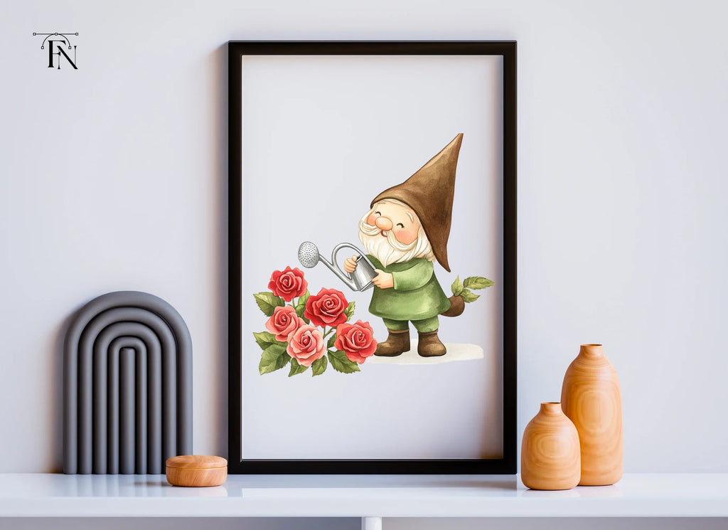 Gardening Gnomes with Roses Clipart Bundle