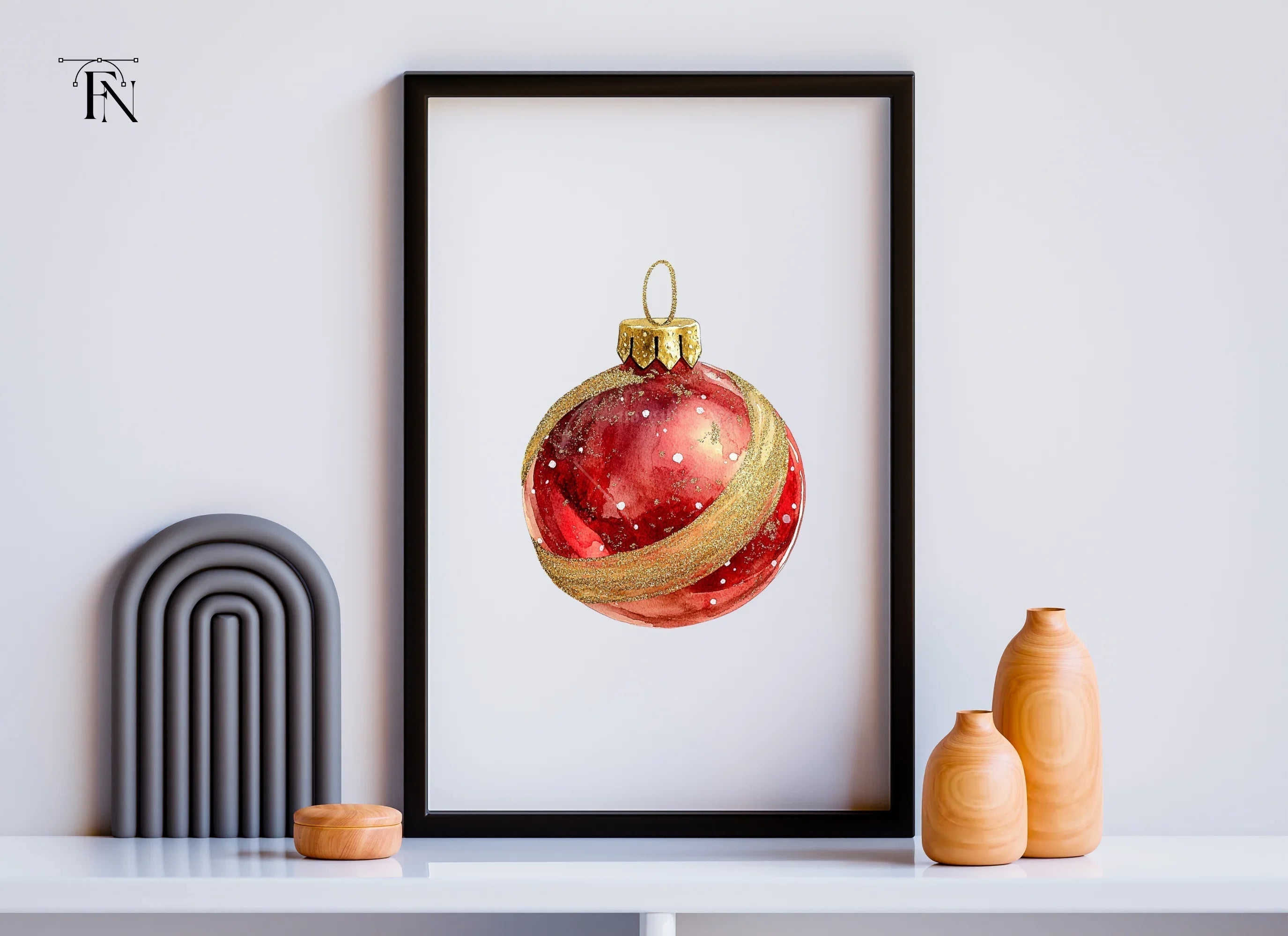 Sparkling Red Christmas Ornament Clipart Bundle