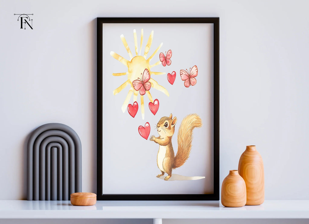 Happy Squirrel with Hearts and Butterflies Clipart Bundle