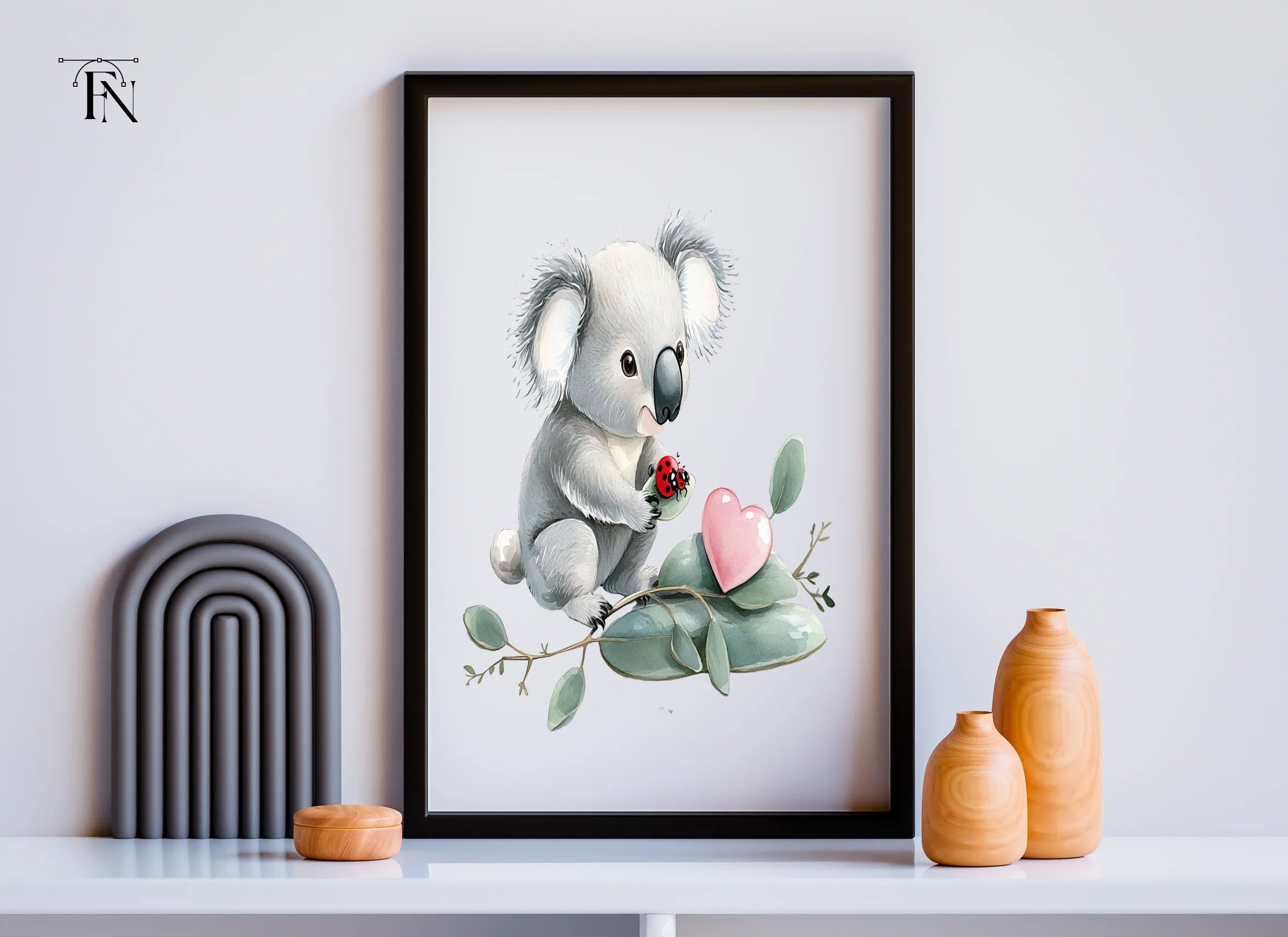 Cute Koala with Ladybug and Heart Clipart Bundle