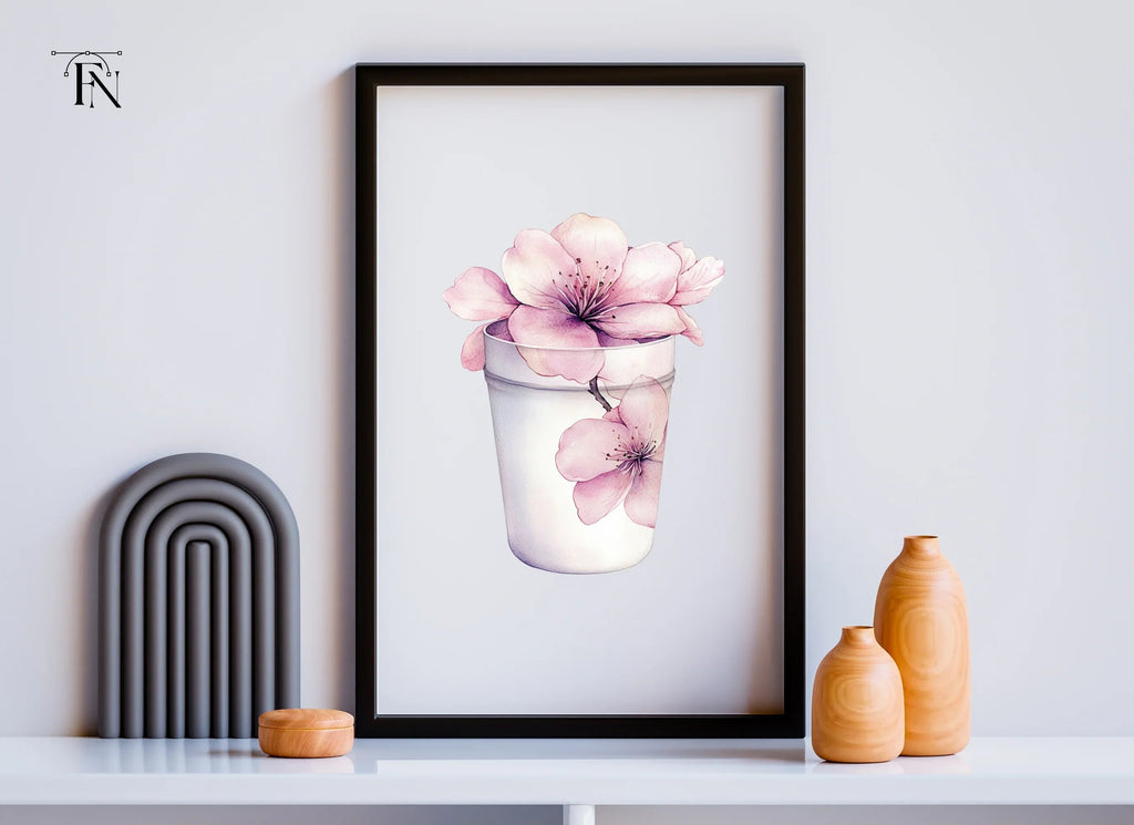 Pink Cherry Blossom in Cup Clipart Bundle
