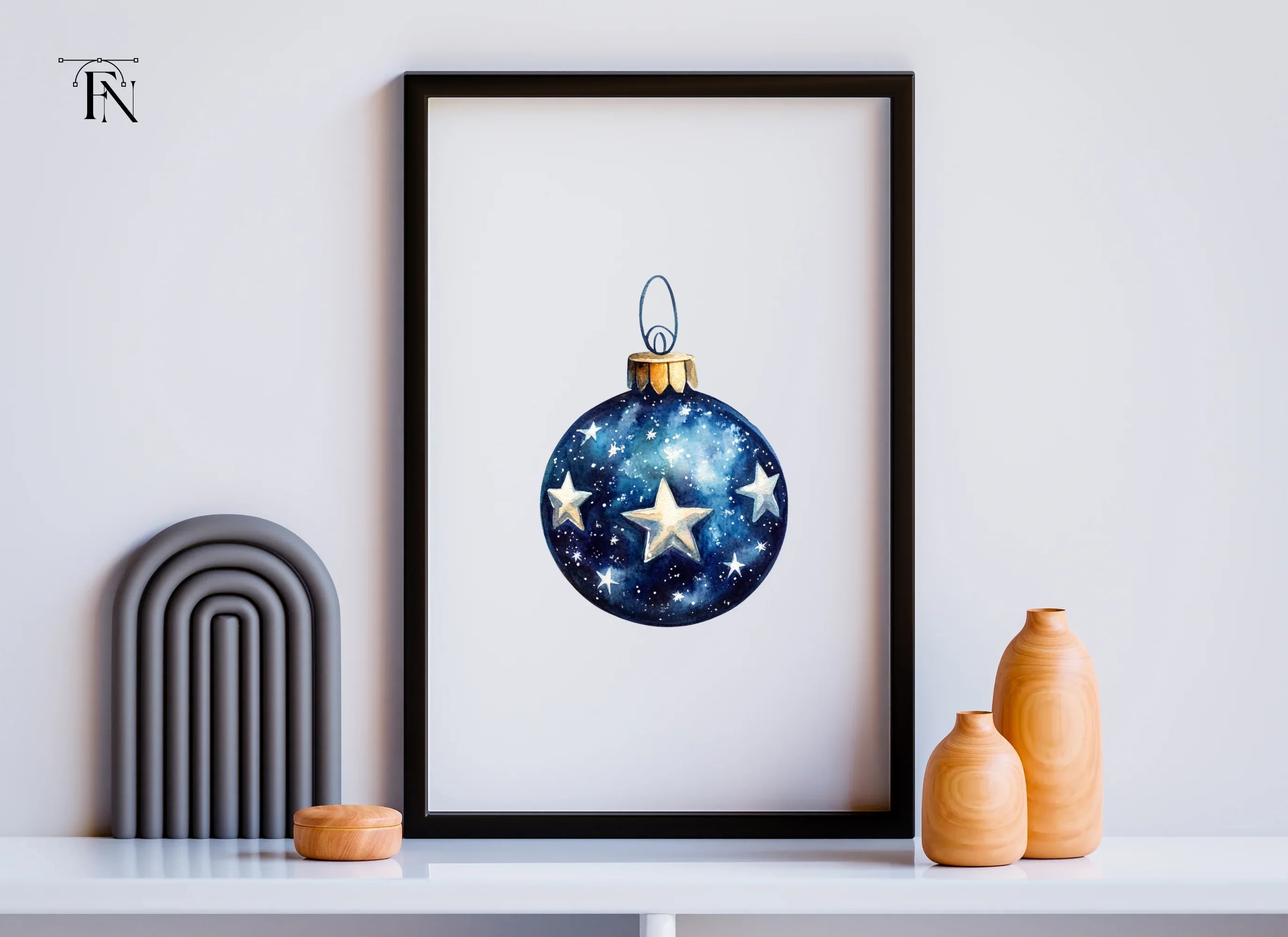 Dark Blue Starry Christmas Baubles Clipart Bundle