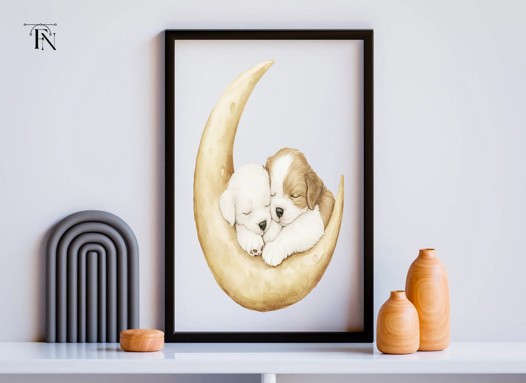 Sleeping Puppies on Moon Clipart Bundle
