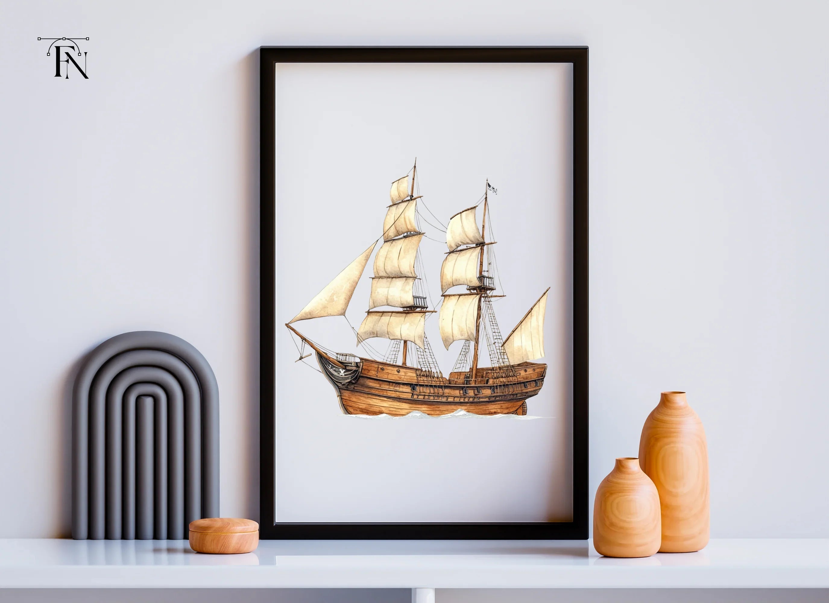 Classic Wooden Sailing Ship Clipart Bundle