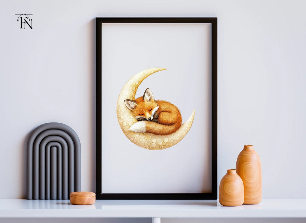 Three Sleeping Foxes on Moon Clipart Bundle