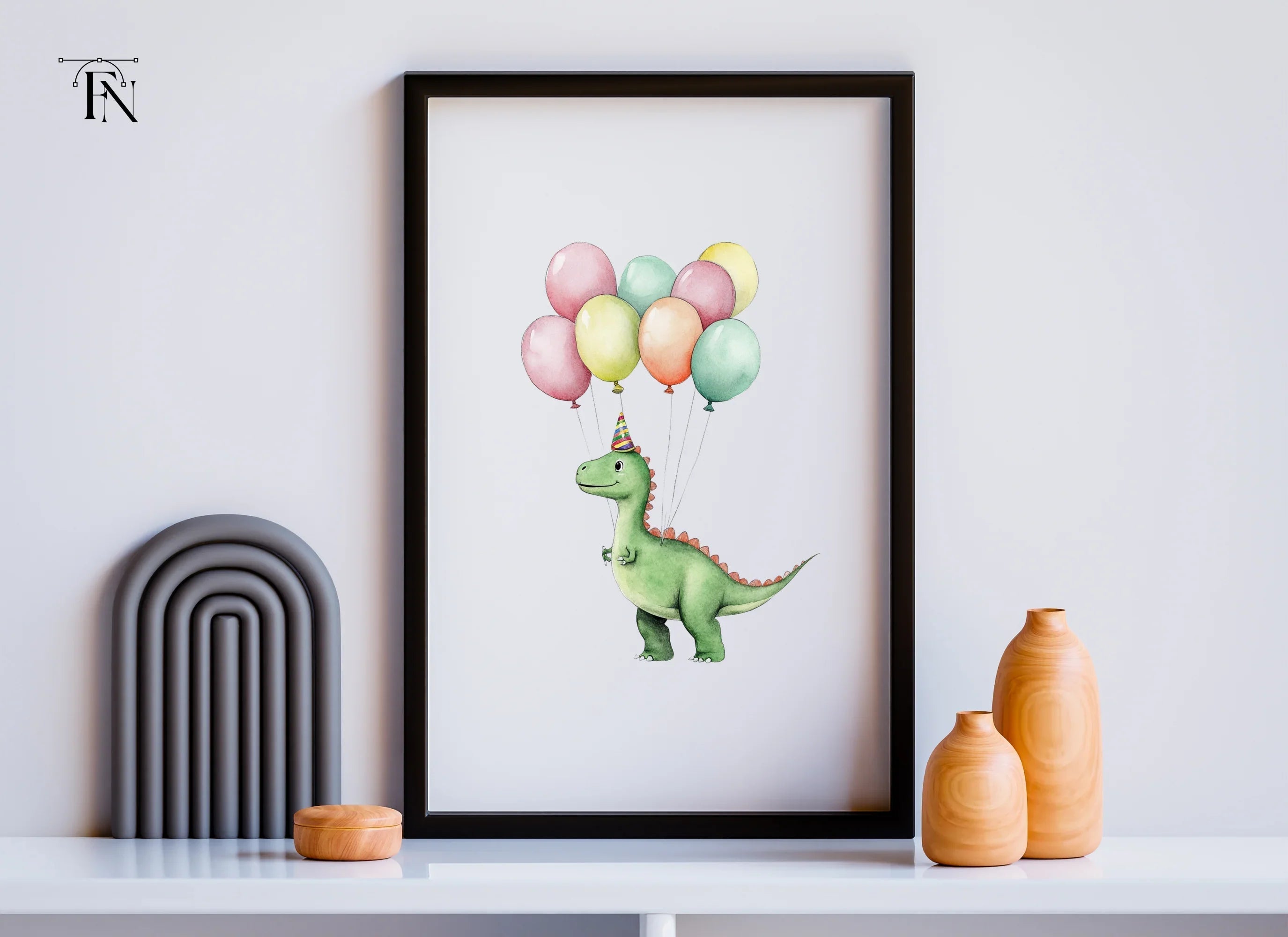 Happy Dinosaur with Balloons Clipart Bundle