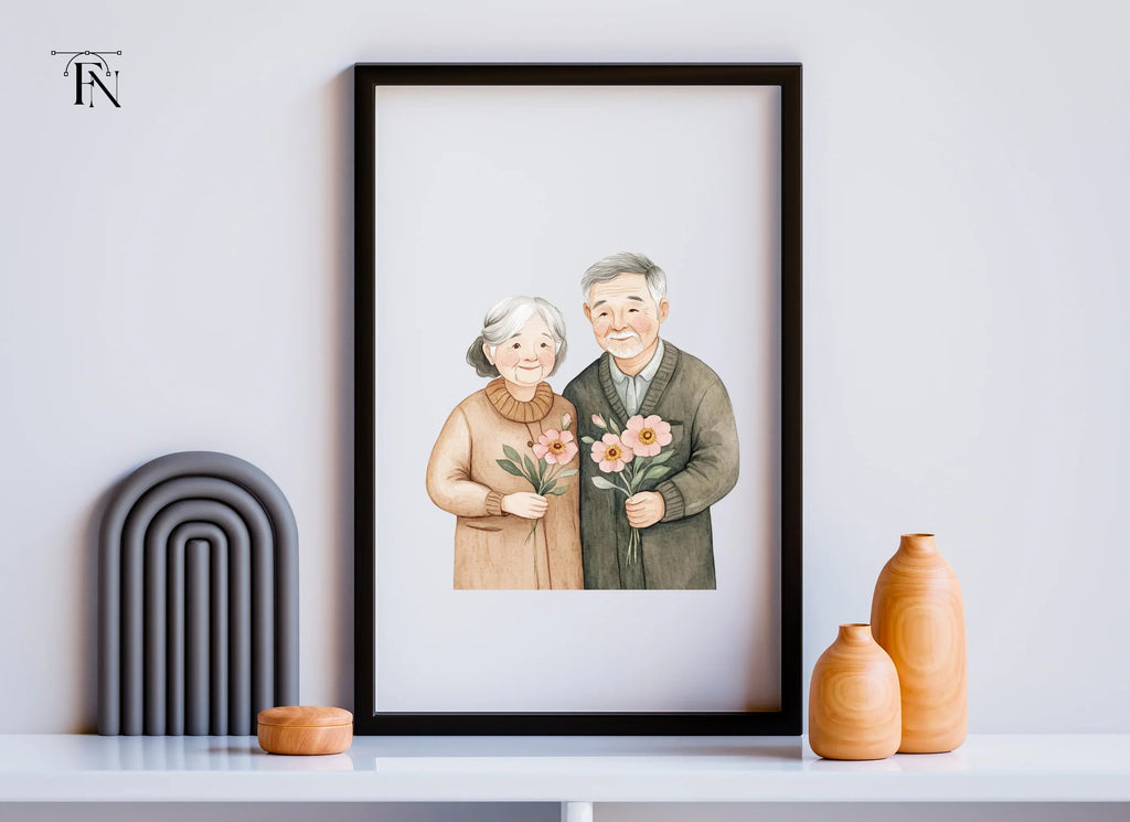 Senior Couples Holding Flowers Clipart Bundle